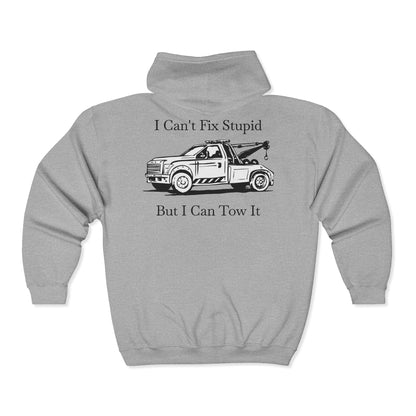 I Can't Fix Stupid Wheel Lift Tow Truck Unisex Full Zip Hoodie