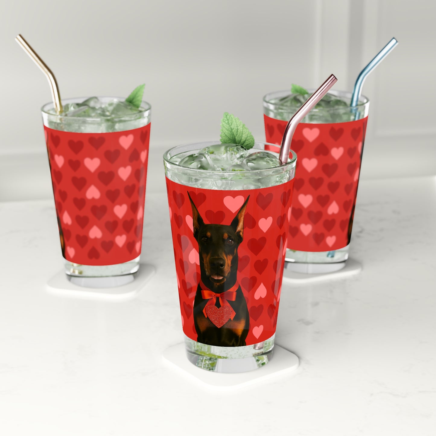 Cupid's Companion Doberman Drinking Glass