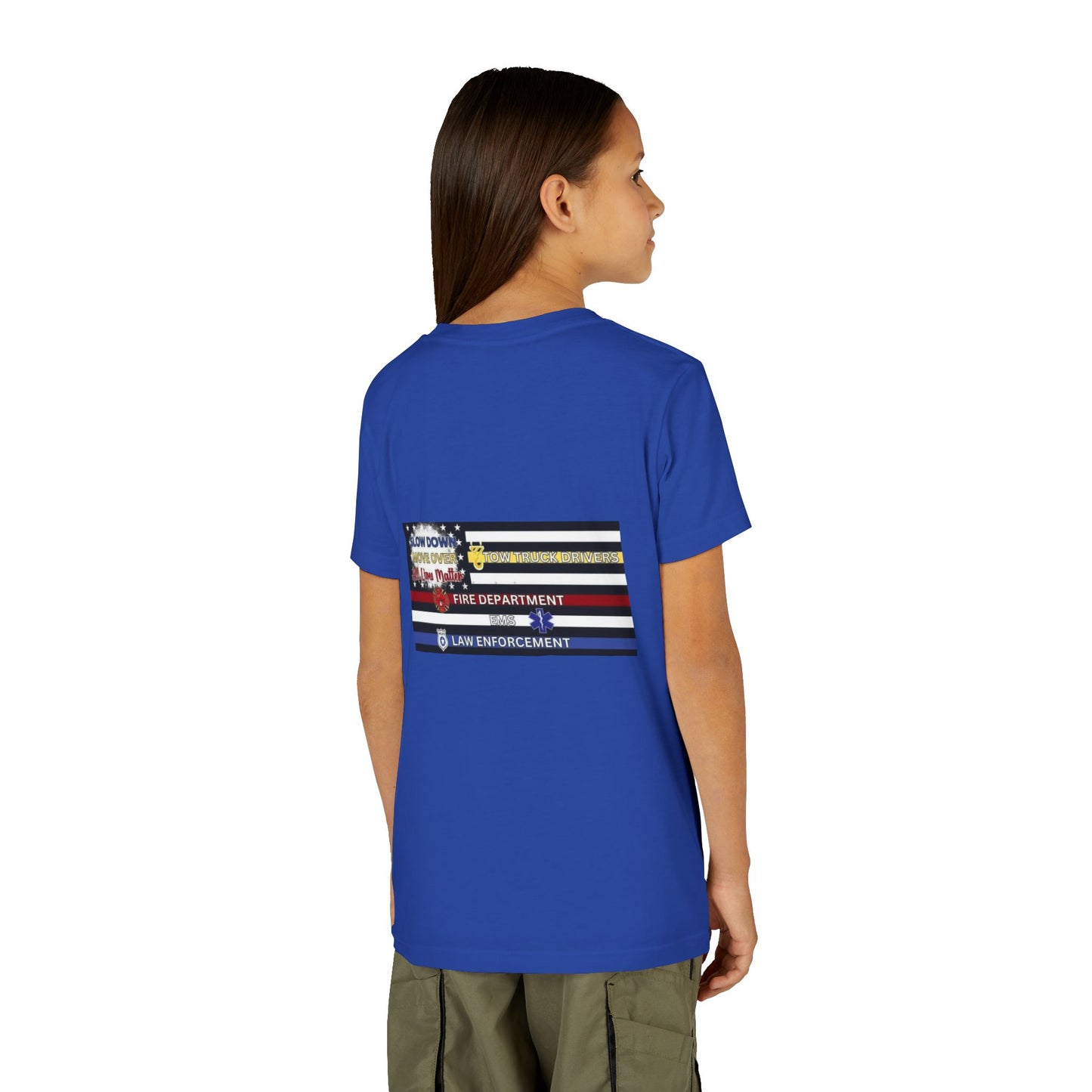 Slow Down Move Over Flag Youth Unisex Short Sleeve Crewneck Tee