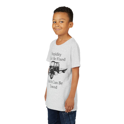 Stupidity Flatbed Tow Truck Youth Unisex Short Sleeve Crewneck Tee