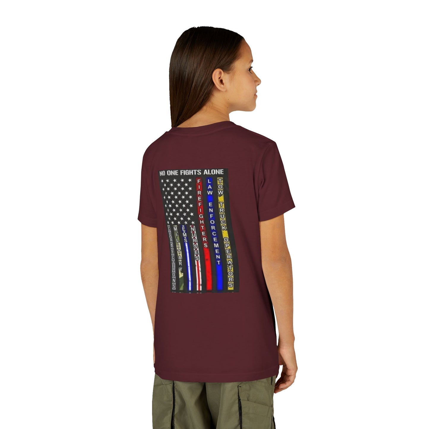 No One Fights Alone Youth Unisex Short Sleeve Crewneck Tee