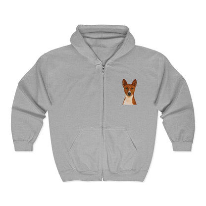 Basenji Head Unisex Full Zip Hoodie