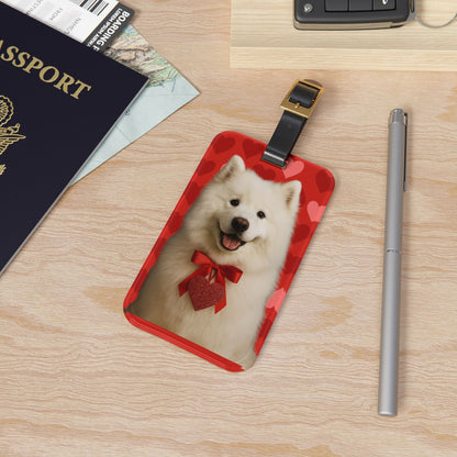 Cupid's Companion Samoyed Leather Strap Luggage Tag