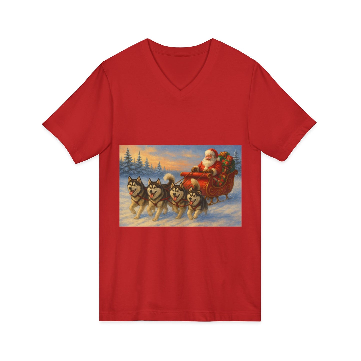 Dashing Through The Snow Unisex Short Sleeve V-Neck Tee