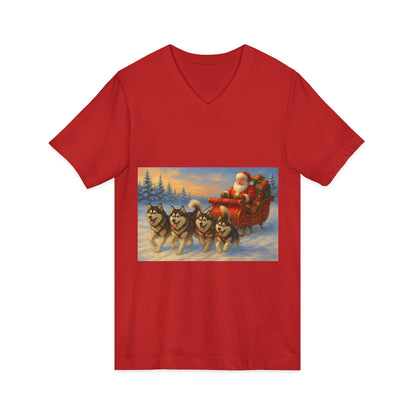 Dashing Through The Snow Unisex Short Sleeve V-Neck Tee