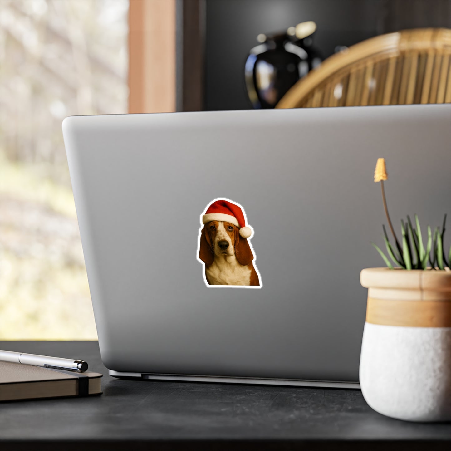 Santa Paws Basset Vinyl Decal