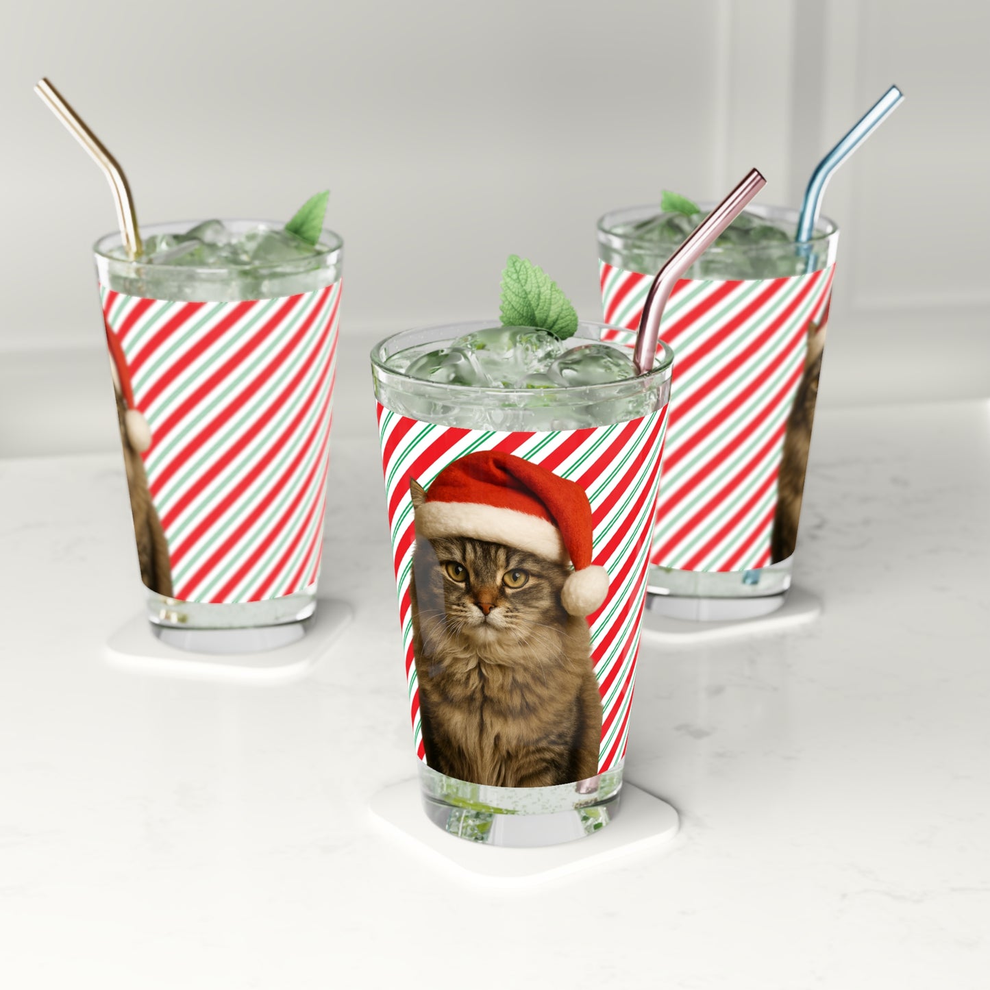Santa Paws Cat Drinking Glass