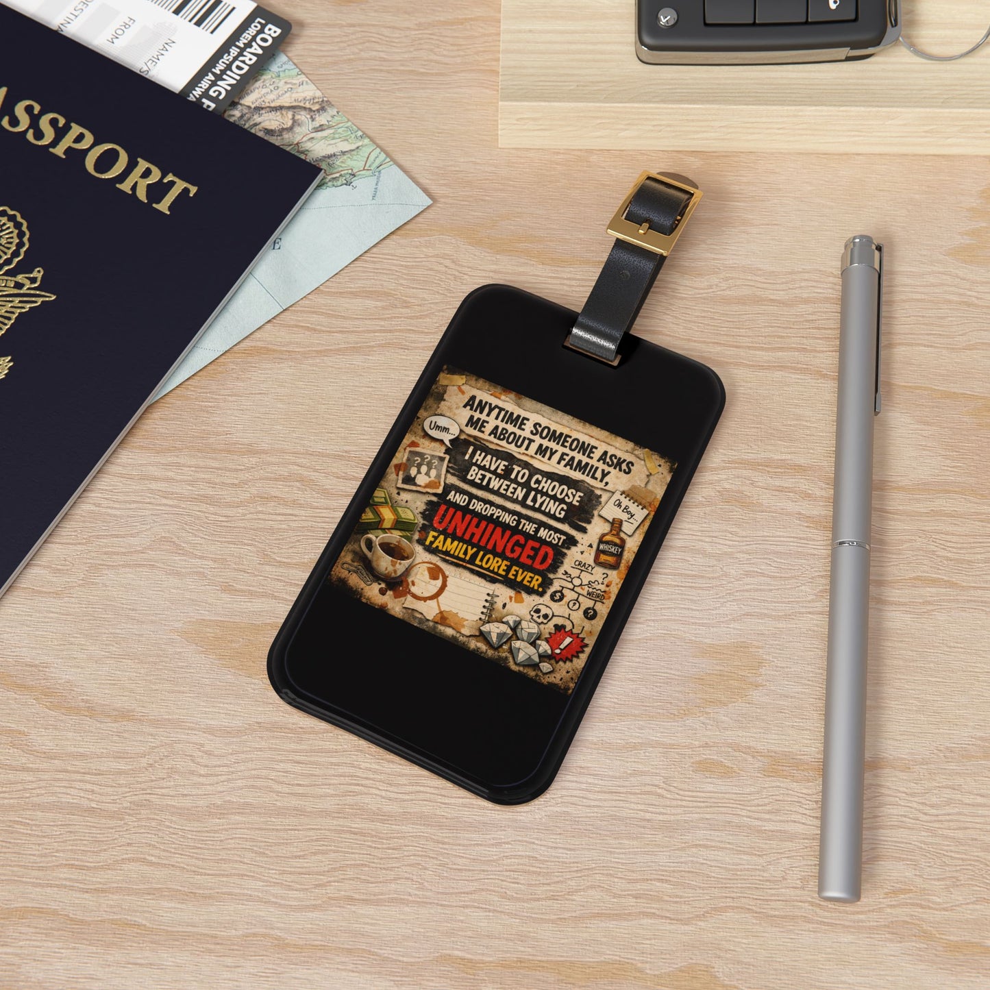 Unhinged Family Leather Strap Luggage Tag