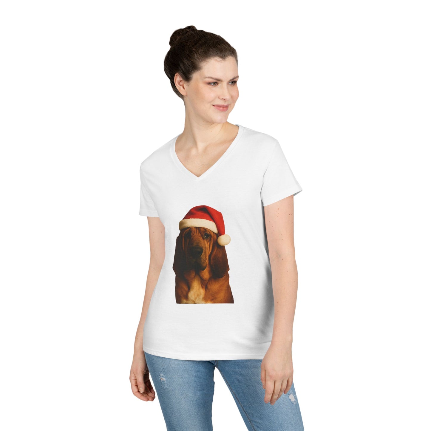 Santa Paws Bloodhound Women's V-Neck T-Shirt