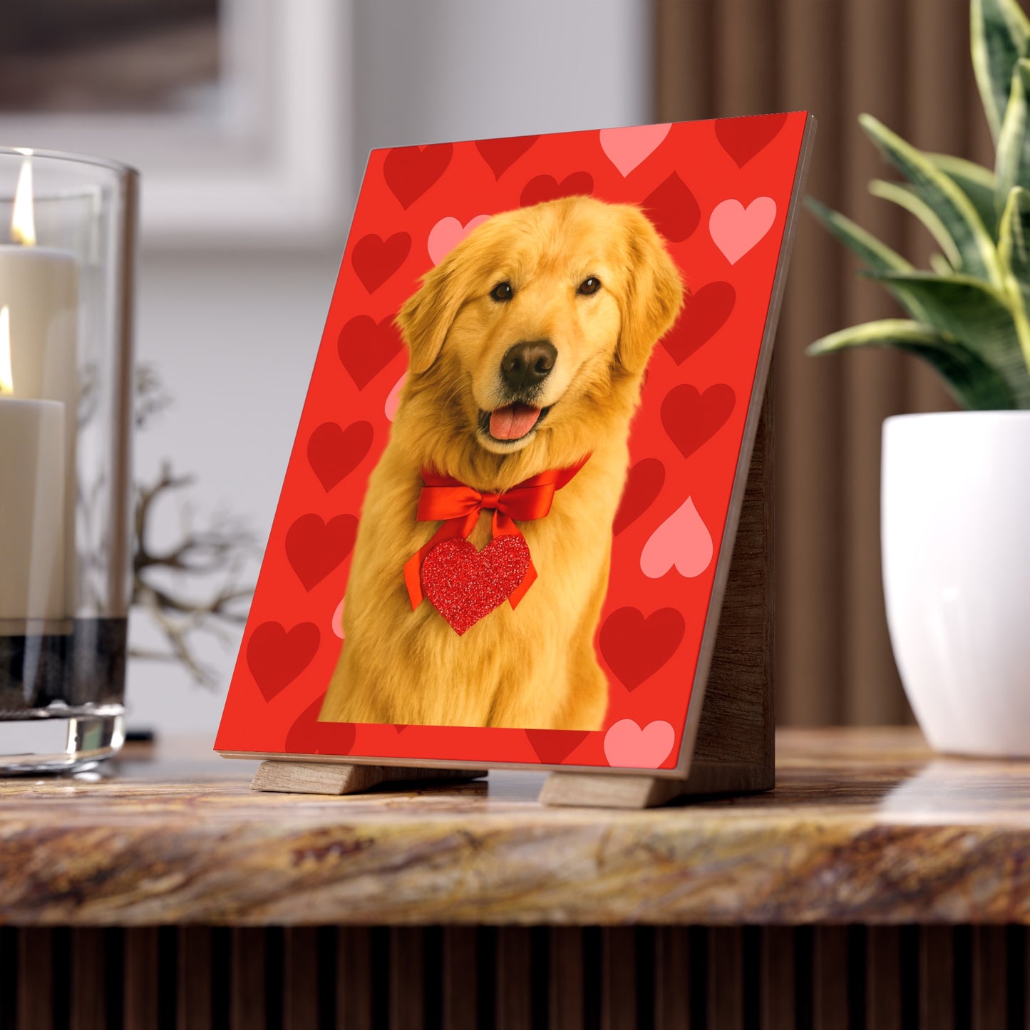 Cupid's Companion Golden Ceramic Photo Tile