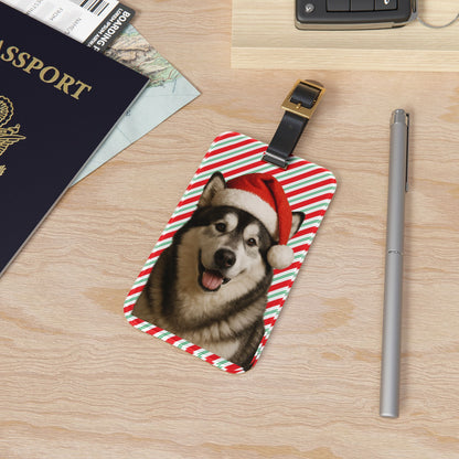 Santa Paws Malamute Leather Strap Luggage Tag