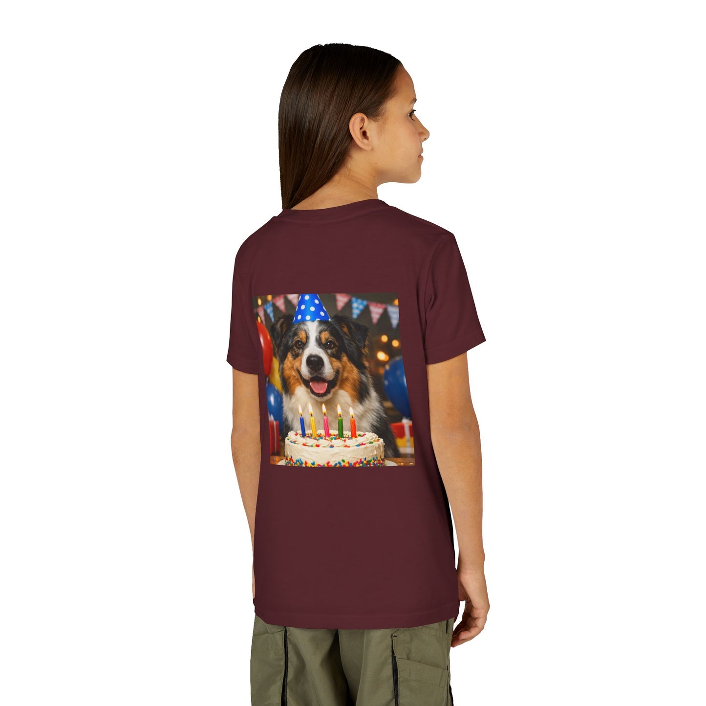 Birthday Buddy Aussie Youth Unisex Short Sleeve Crewneck Tee