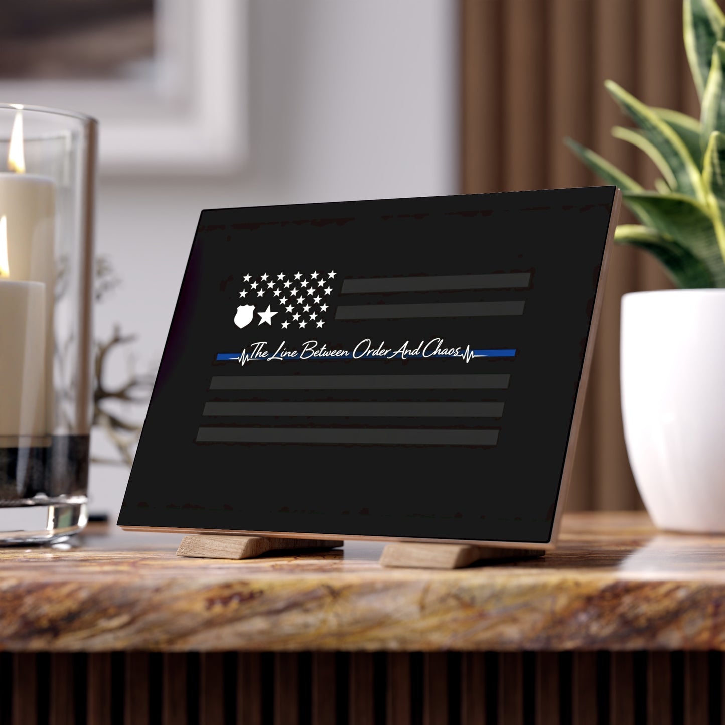 Thin Blue Line Ceramic Photo Tile
