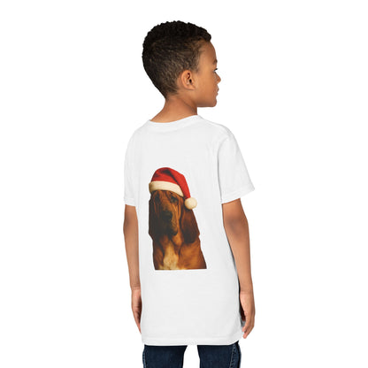 Santa Paws Bloodhound Youth Unisex Short Sleeve Crewneck Tee