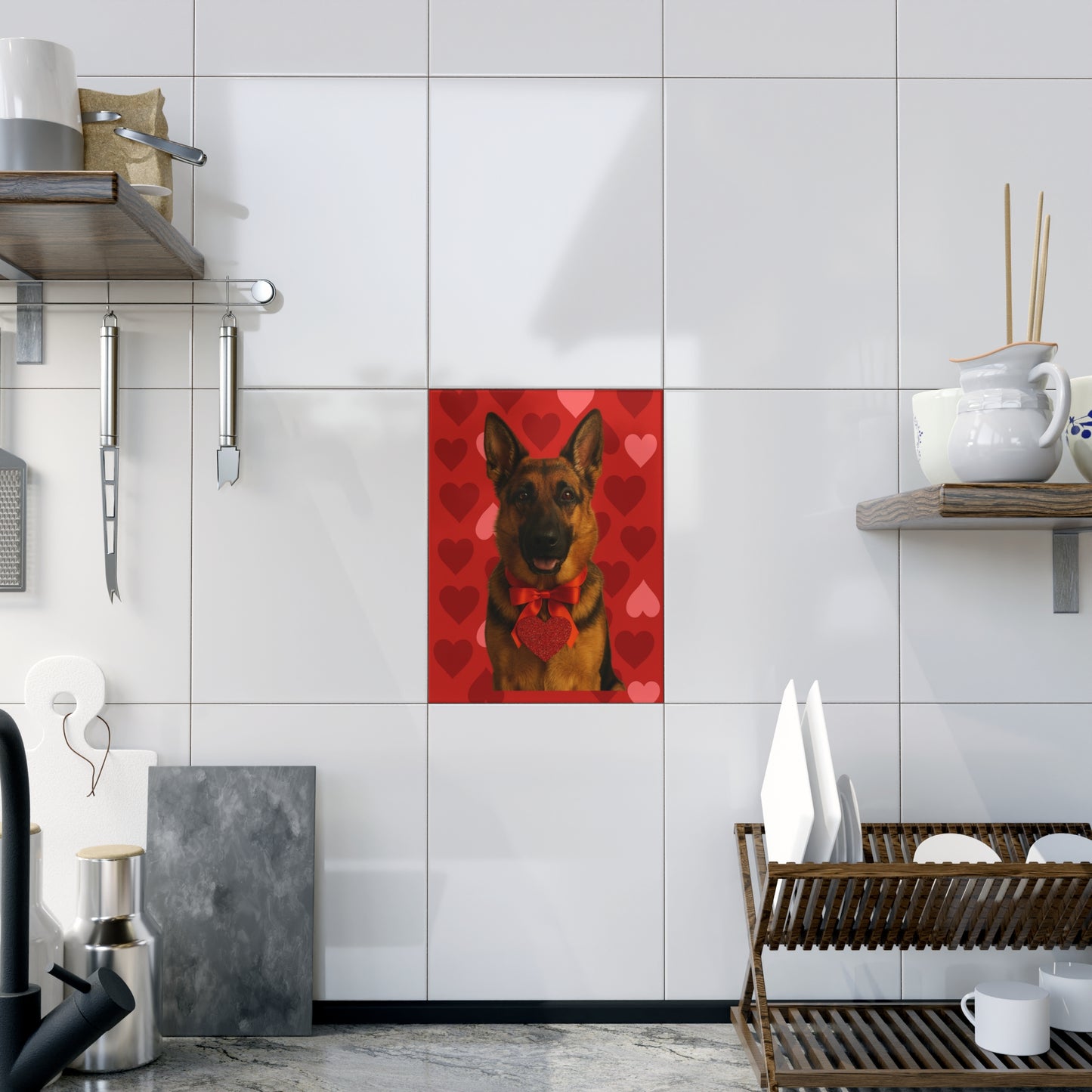 Cupid's Companion German Shepherd Ceramic Photo Tile