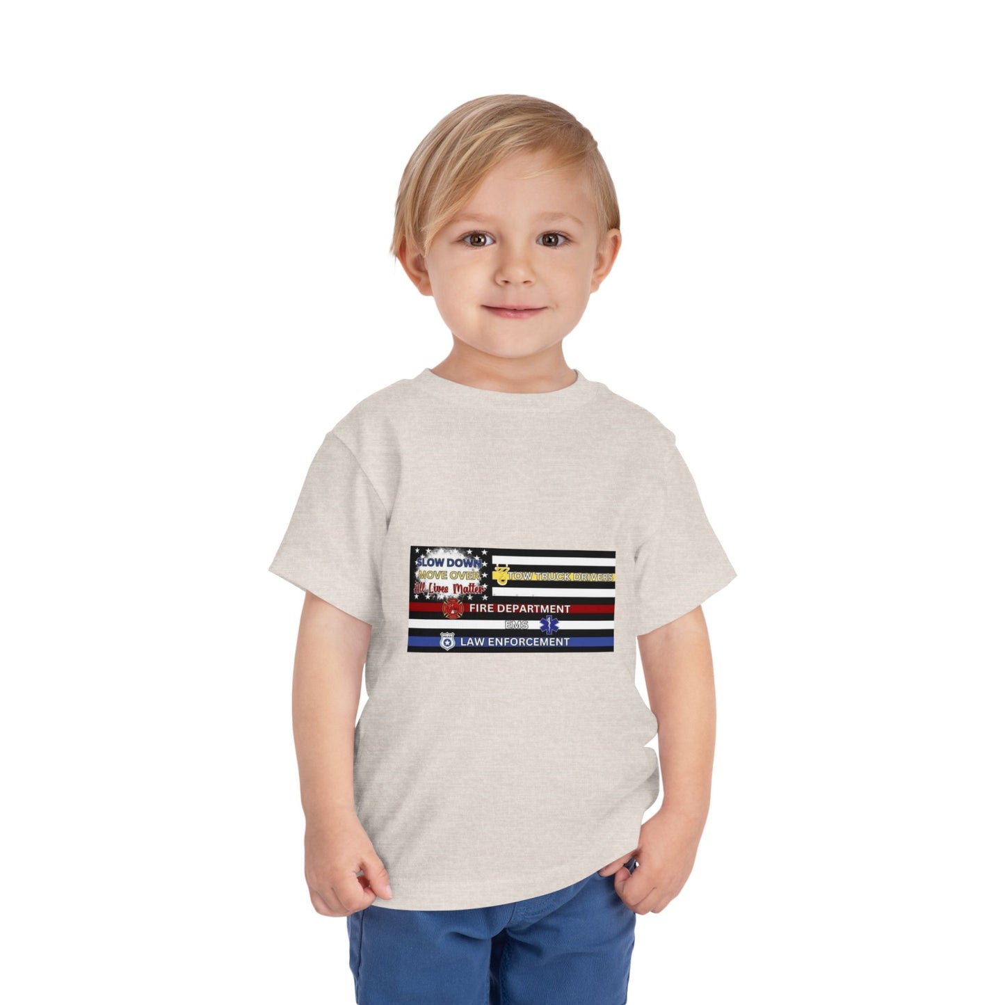 Slow Down Move Over Flag Toddler Unisex Short Sleeve Crewneck Tee