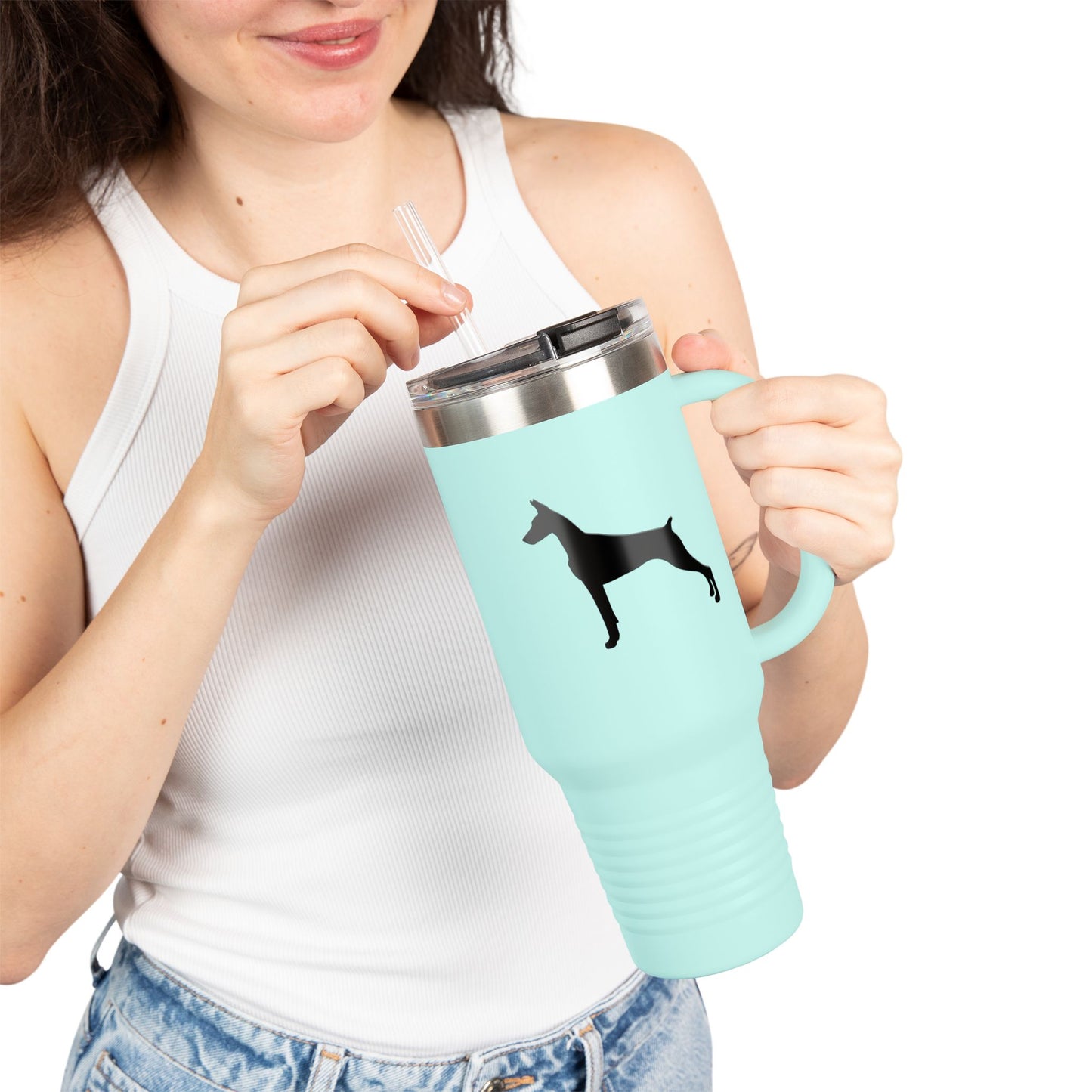 Doberman Silhouette Insulated Travel Mug