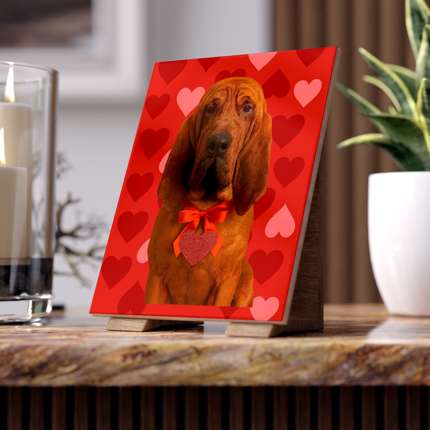 Cupid's Companion Bloodhound Ceramic Photo Tile