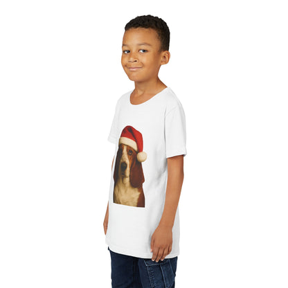 Santa Paws Basset Youth Unisex Short Sleeve Crewneck Tee