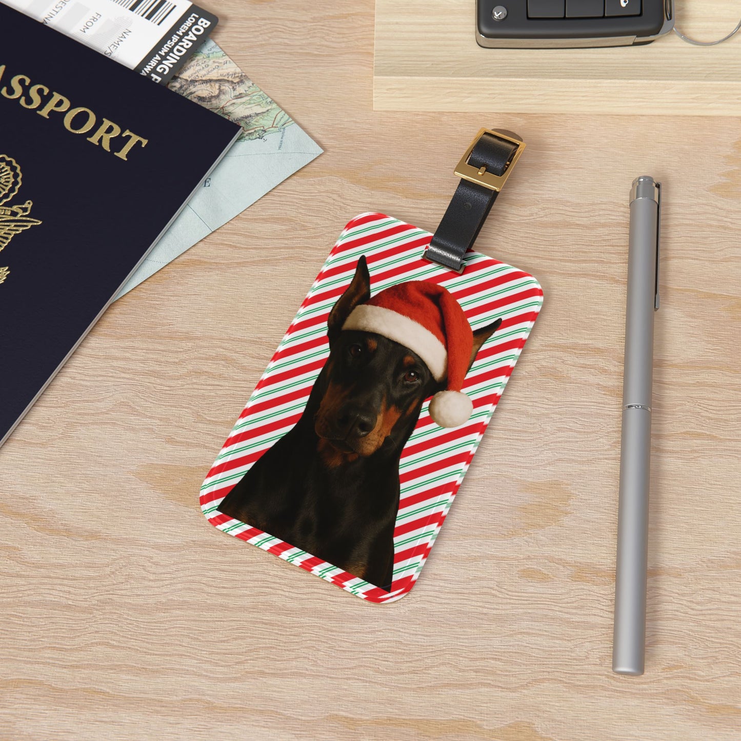 Santa Paws Doberman Leather Strap Luggage Tag
