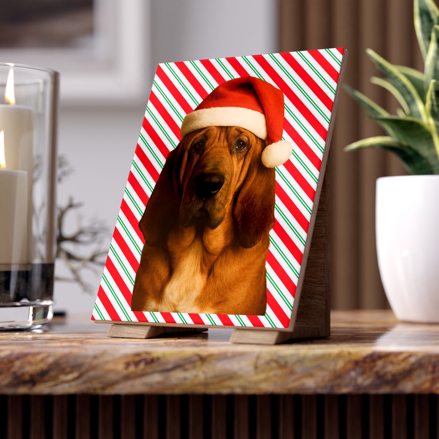 Santa Paws Bloodhound Ceramic Photo Tile