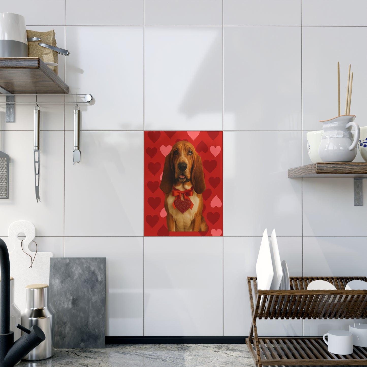 Cupid's Companion Basset Ceramic Photo Tile