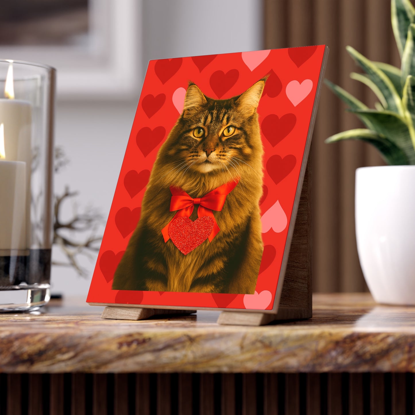 Cupid's Companion Cat Ceramic Photo Tile