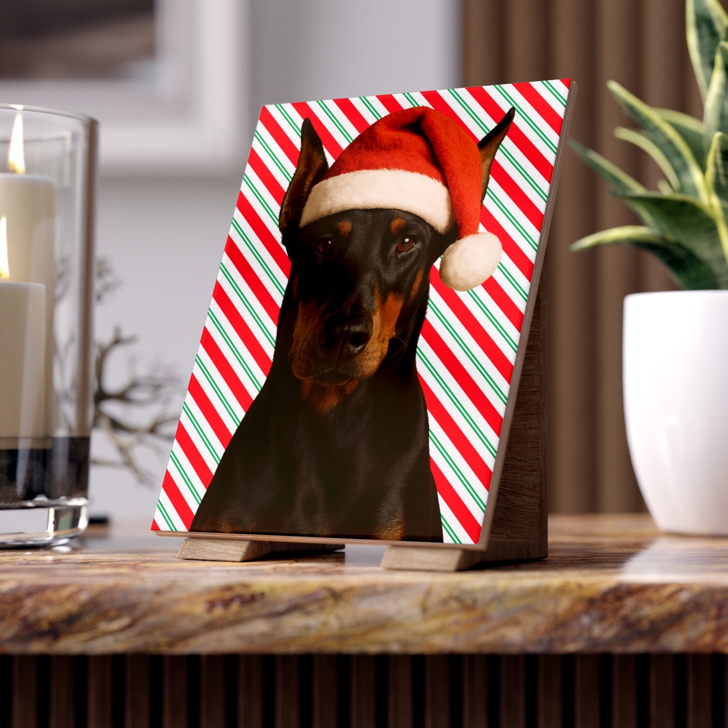 Santa Paws Doberman Ceramic Photo Tile