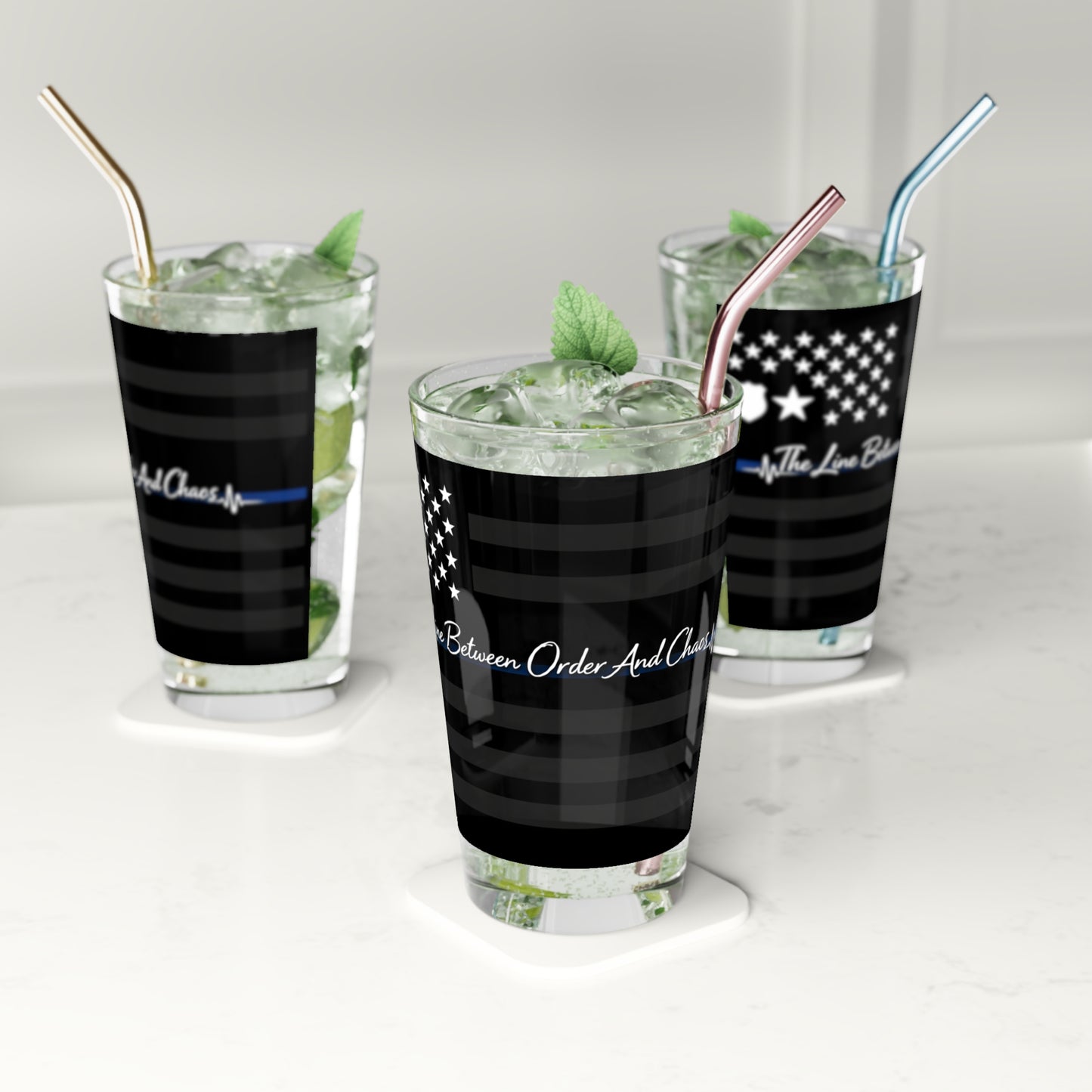 Thin Blue Line Drinking Glass
