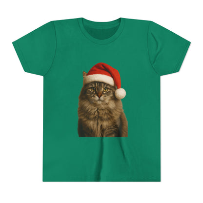 Santa Paws Cat Youth Unisex Short Sleeve Crewneck Tee