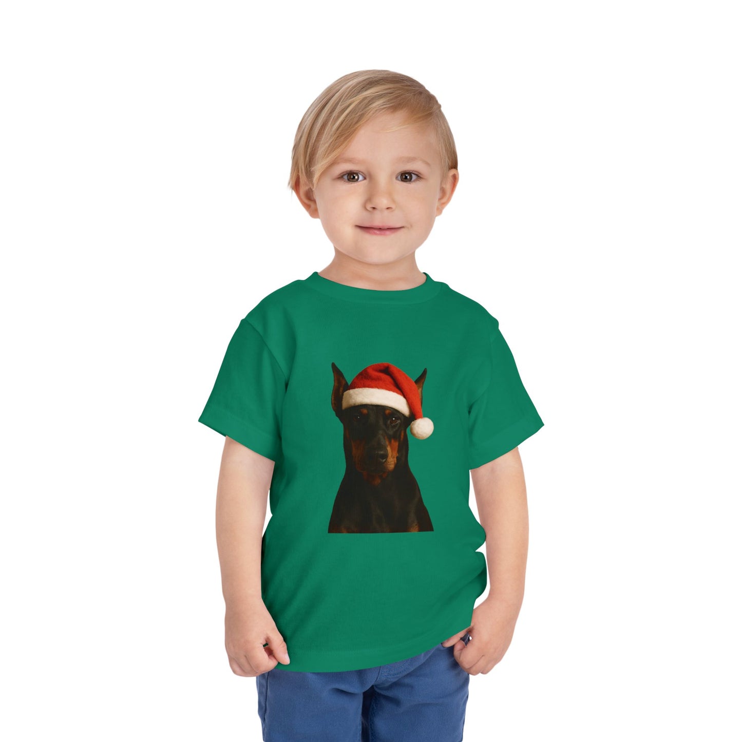 Santa Paws Doberman Toddler Unisex Short Sleeve Crewneck Tee