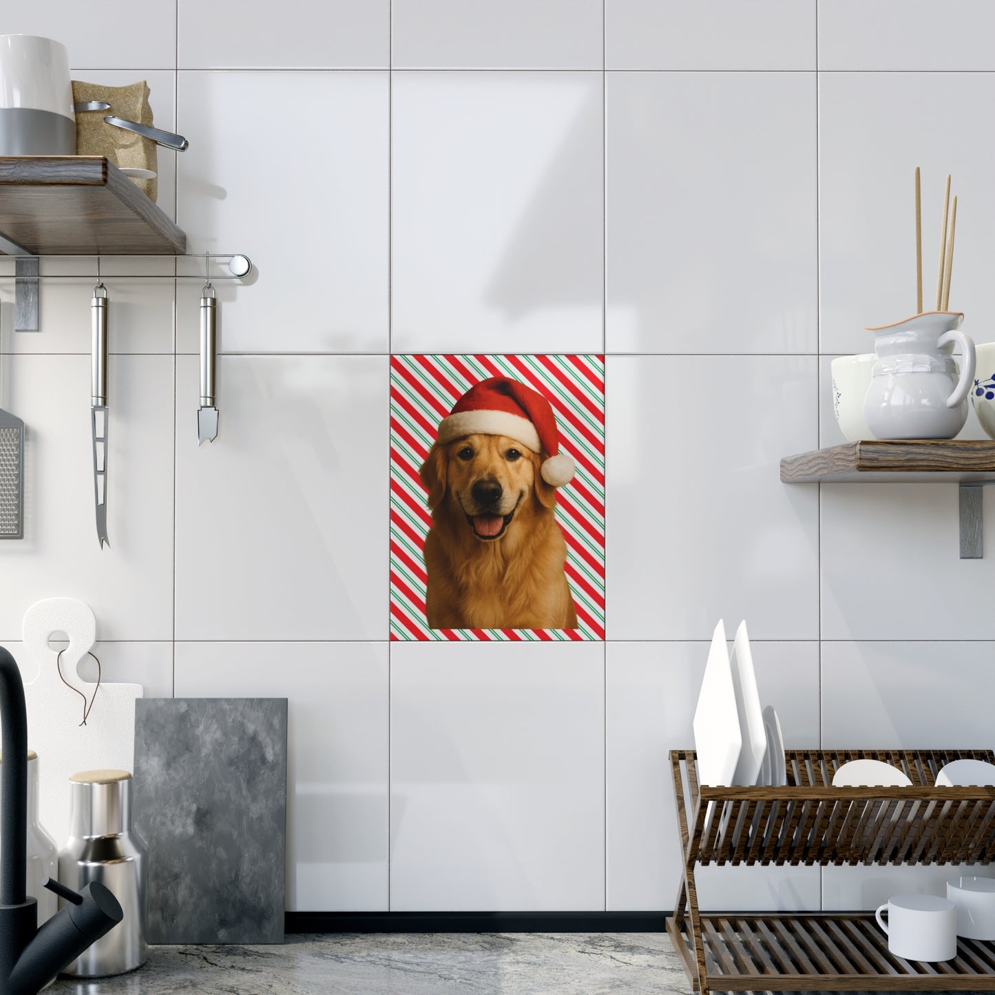 Santa Paws Golden Ceramic Photo Tile