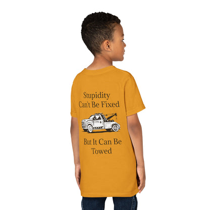 Stupidity Wheel Lift Tow Truck Youth Unisex Short Sleeve Crewneck Tee