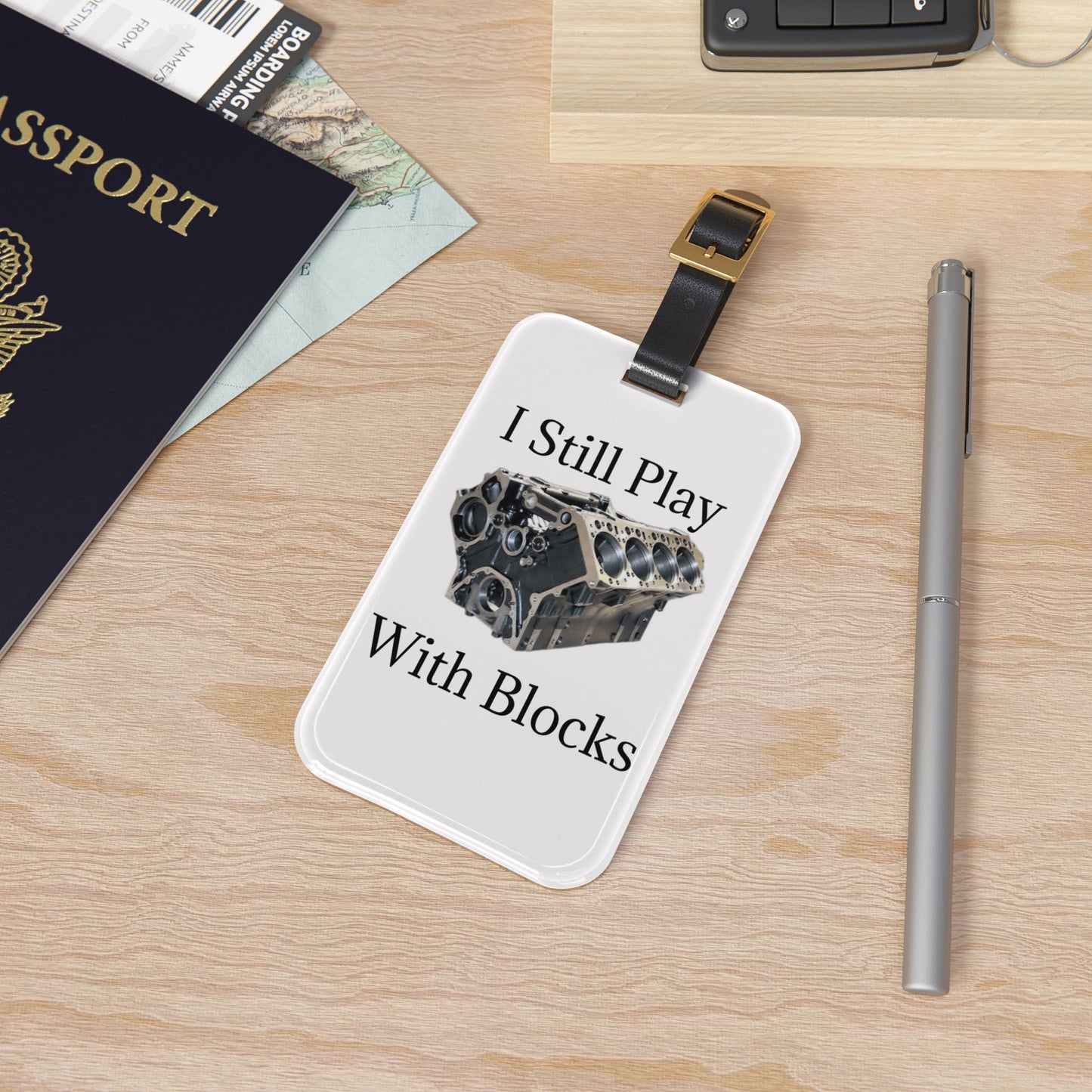 Play With Blocks Leather Strap Luggage Tag