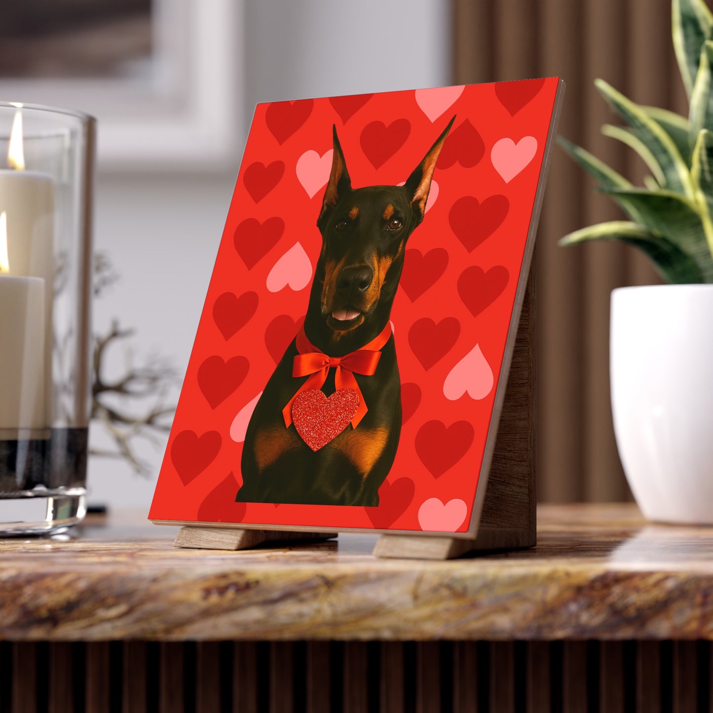 Cupid's Companion Doberman Ceramic Photo Tile