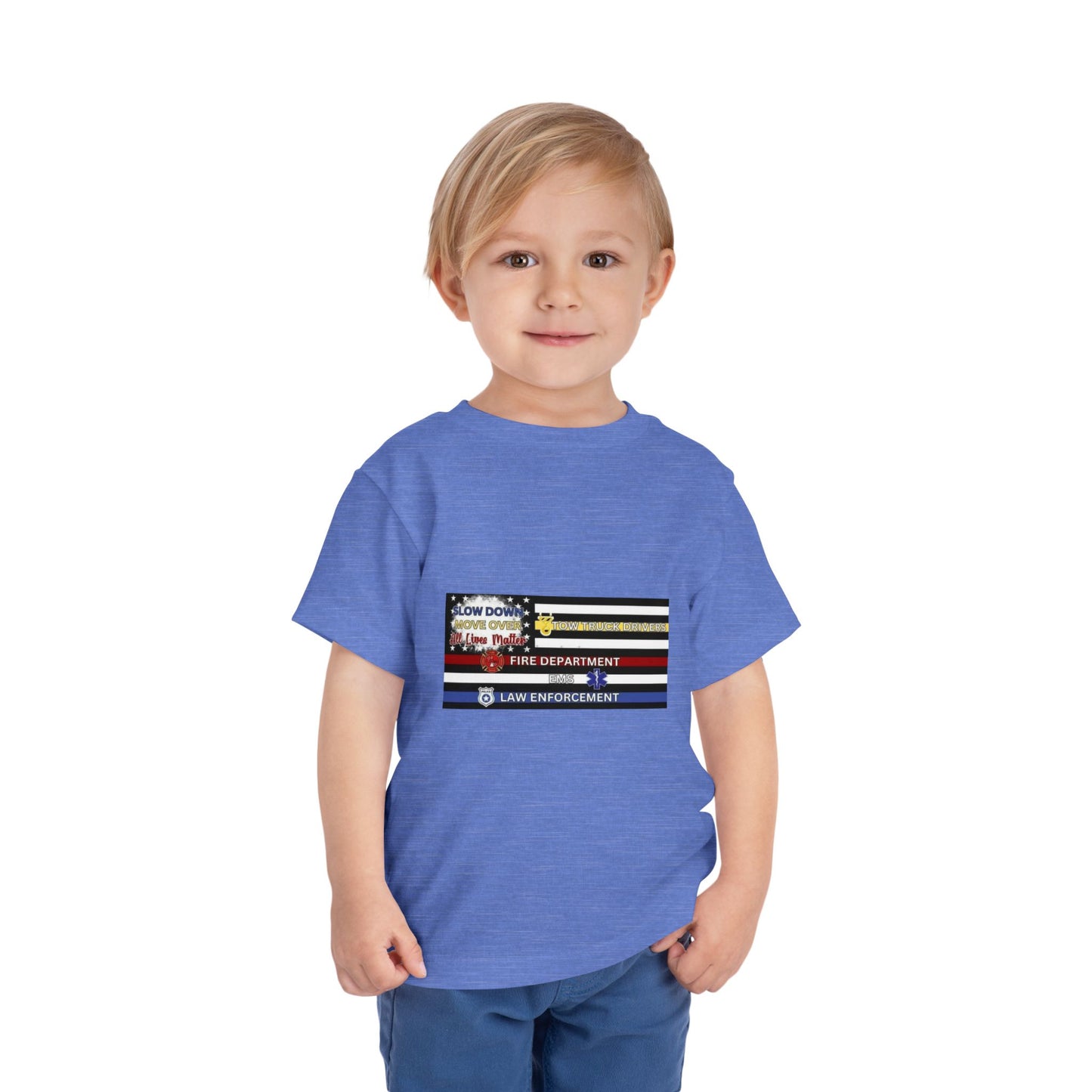 Slow Down Move Over Flag Toddler Unisex Short Sleeve Crewneck Tee