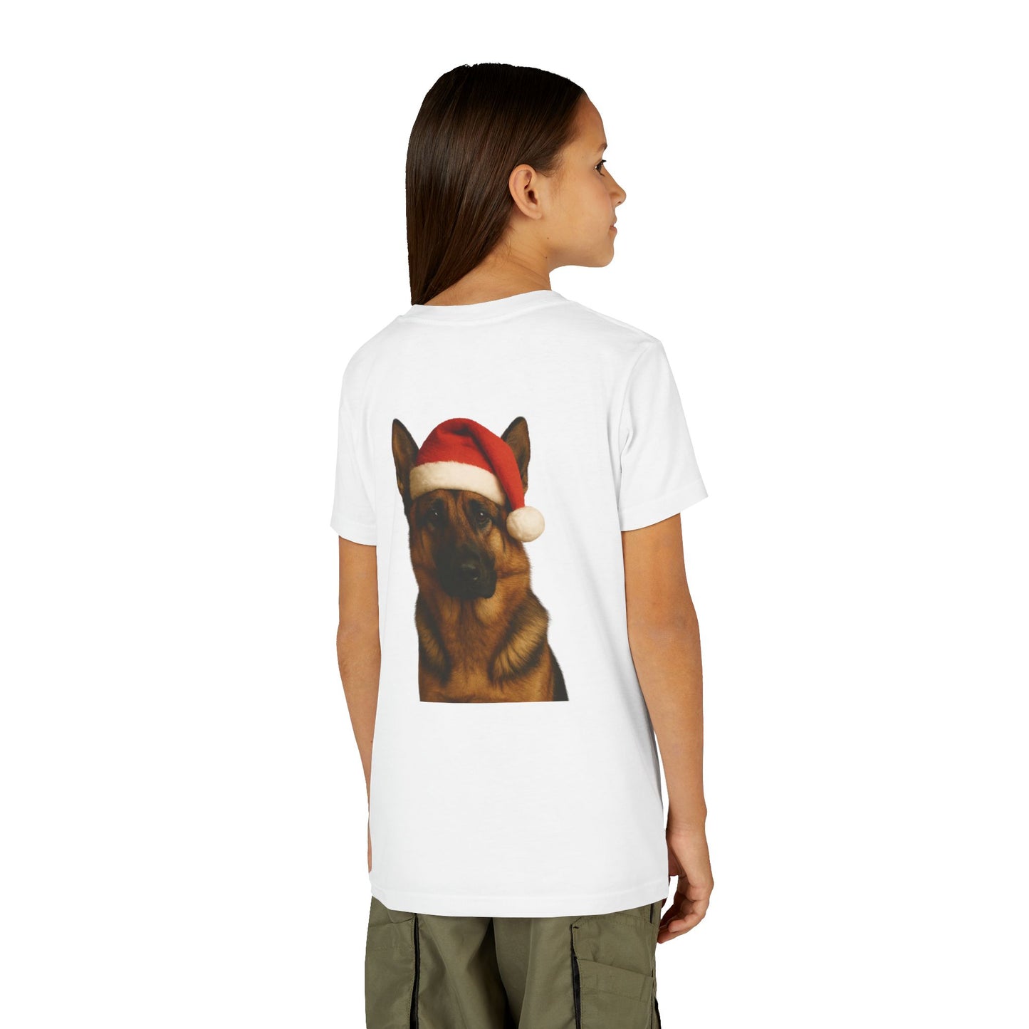 Santa Paws German Shepherd Youth Unisex Short Sleeve Crewneck Tee