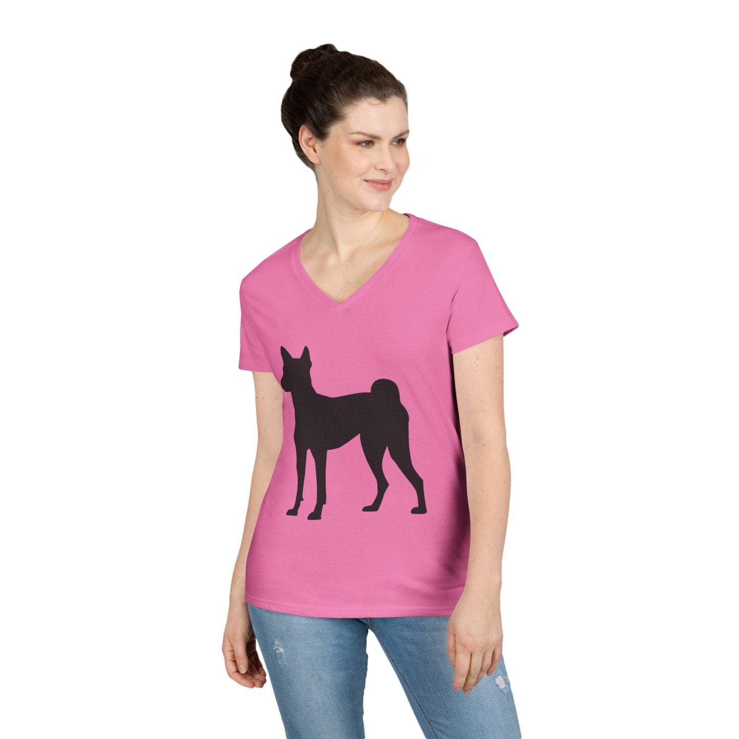 Basenji Silhouette Women's V-Neck T-Shirt