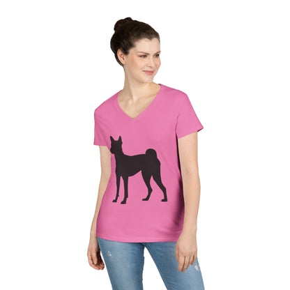 Basenji Silhouette Women's V-Neck T-Shirt