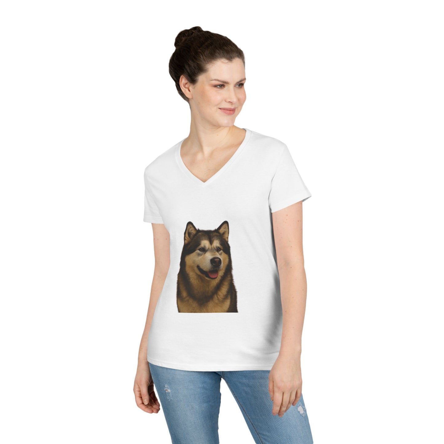 Malamute Head Women's V-Neck T-Shirt