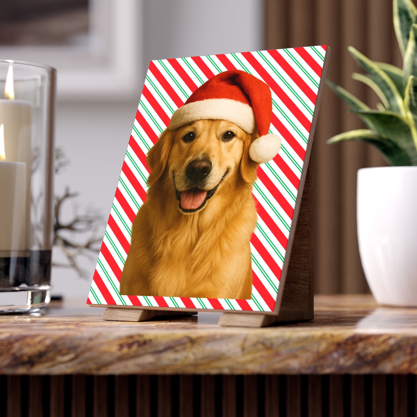 Santa Paws Golden Ceramic Photo Tile