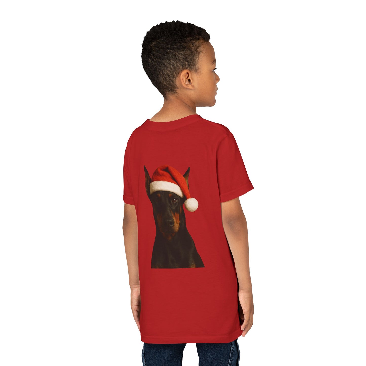 Santa Paws Doberman Youth Unisex Short Sleeve Crewneck Tee