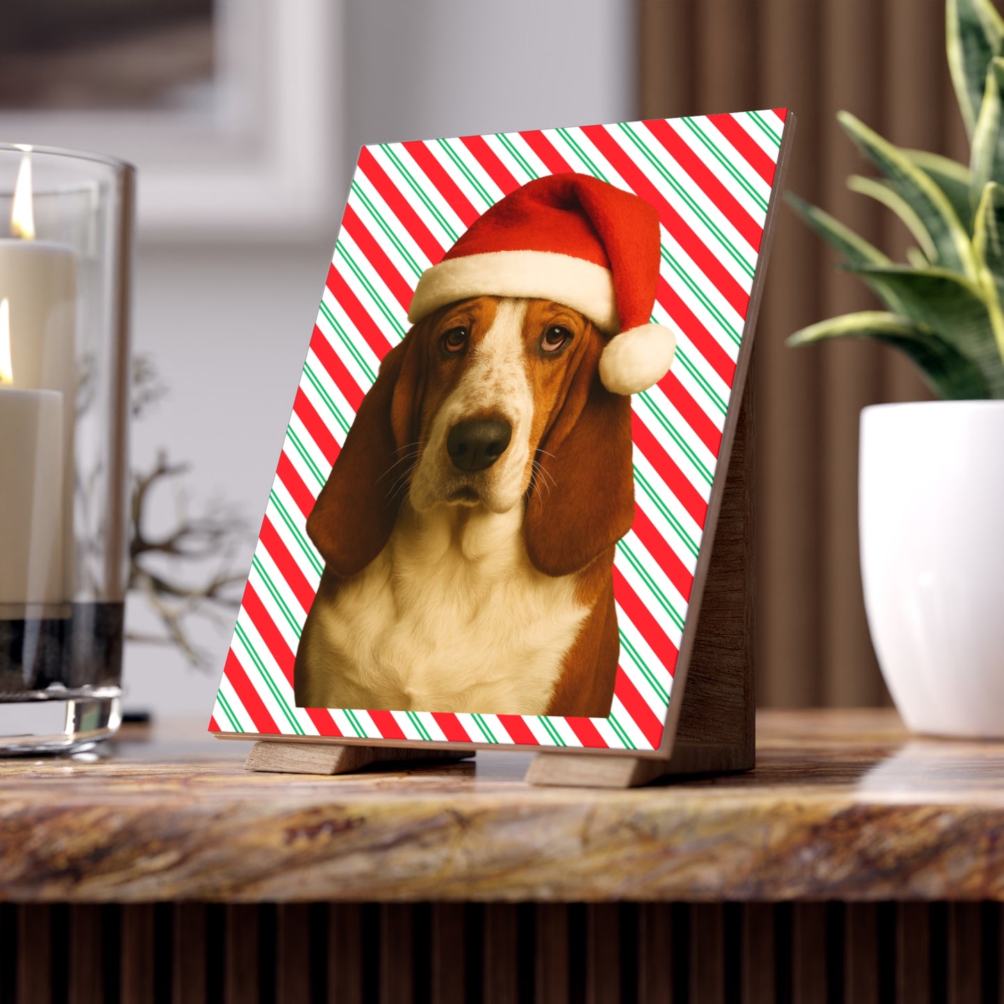 Santa Paws Basset Ceramic Photo Tile