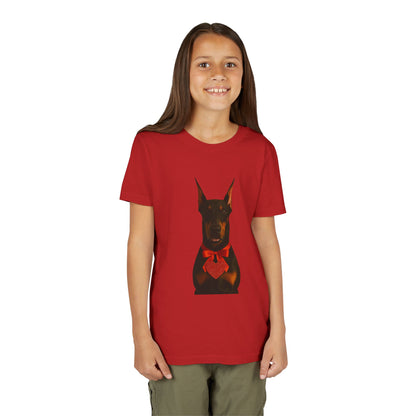 Cupid's Companion Doberman  Youth Unisex Short Sleeve Crewneck Tee