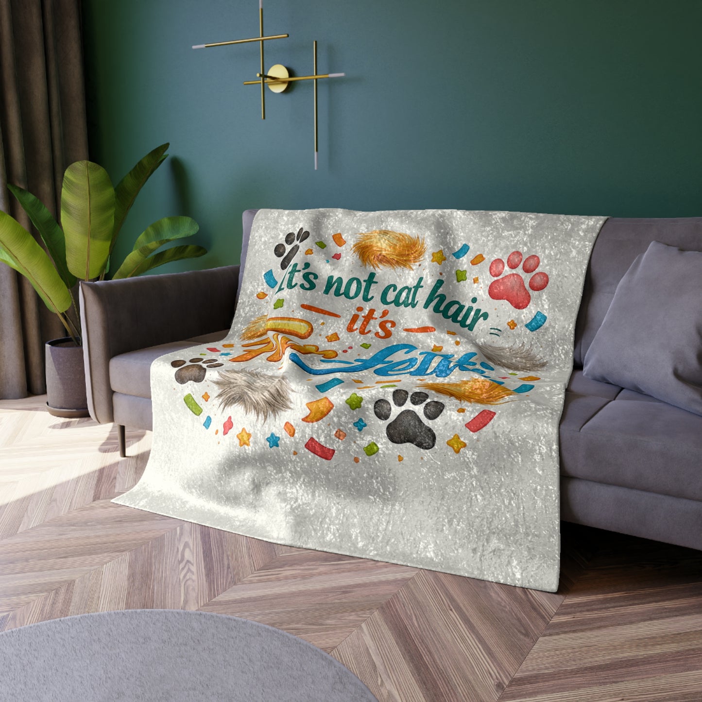Fur-Fetti Cat Crushed Velvet Blanket