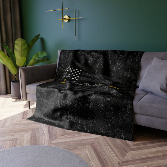 Thin Yellow Line Crushed Velvet Blanket