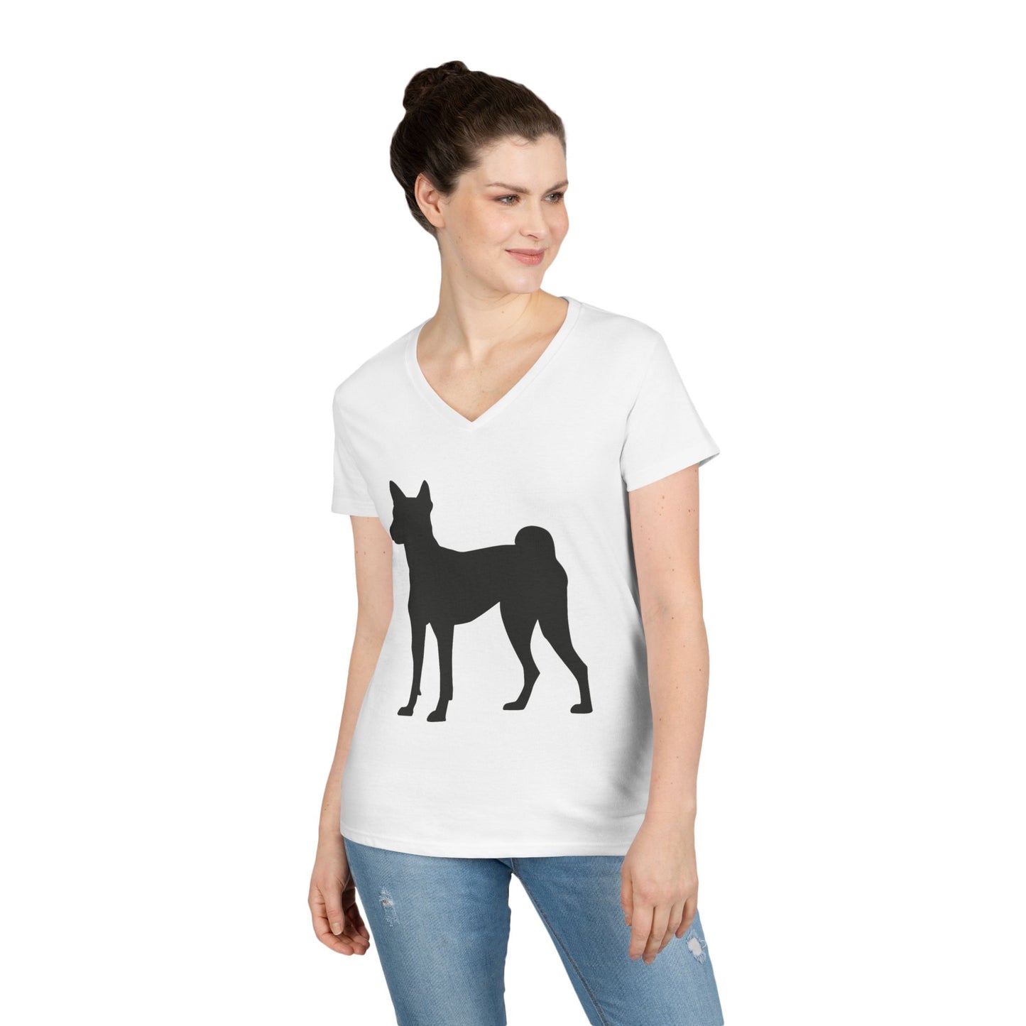 Basenji Silhouette Women's V-Neck T-Shirt