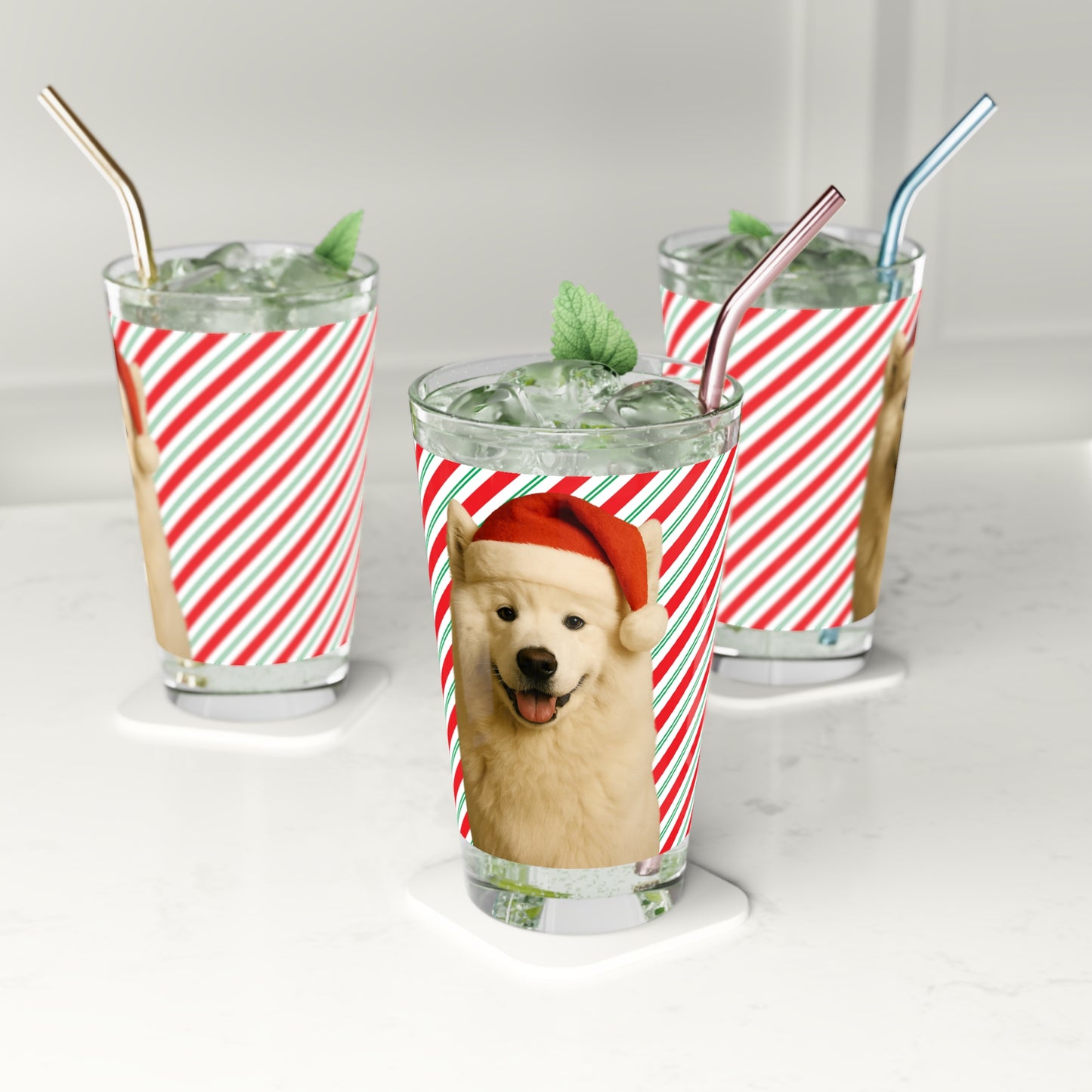 Santa Paws Samoyed Drinking Glass