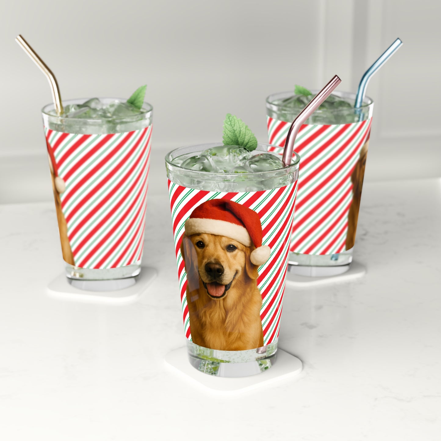 Santa Paws Golden Drinking Glass