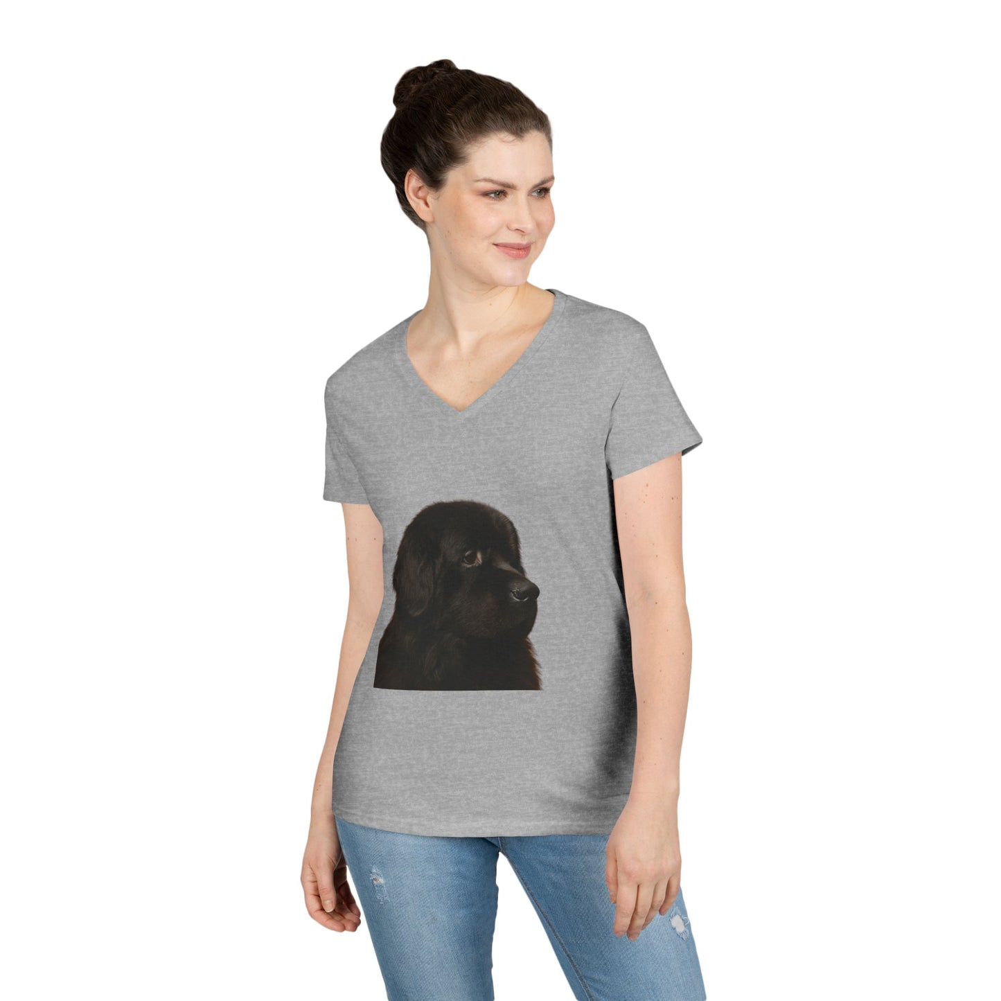 Newfie Head Women's V-Neck T-Shirt